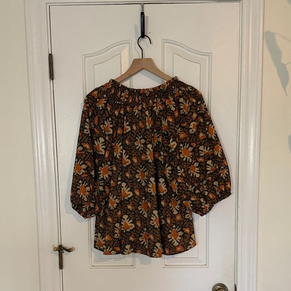 Free‎ People | Willow Print Puff Sleeve Blouse Size Large Boho Romantic Beachy
